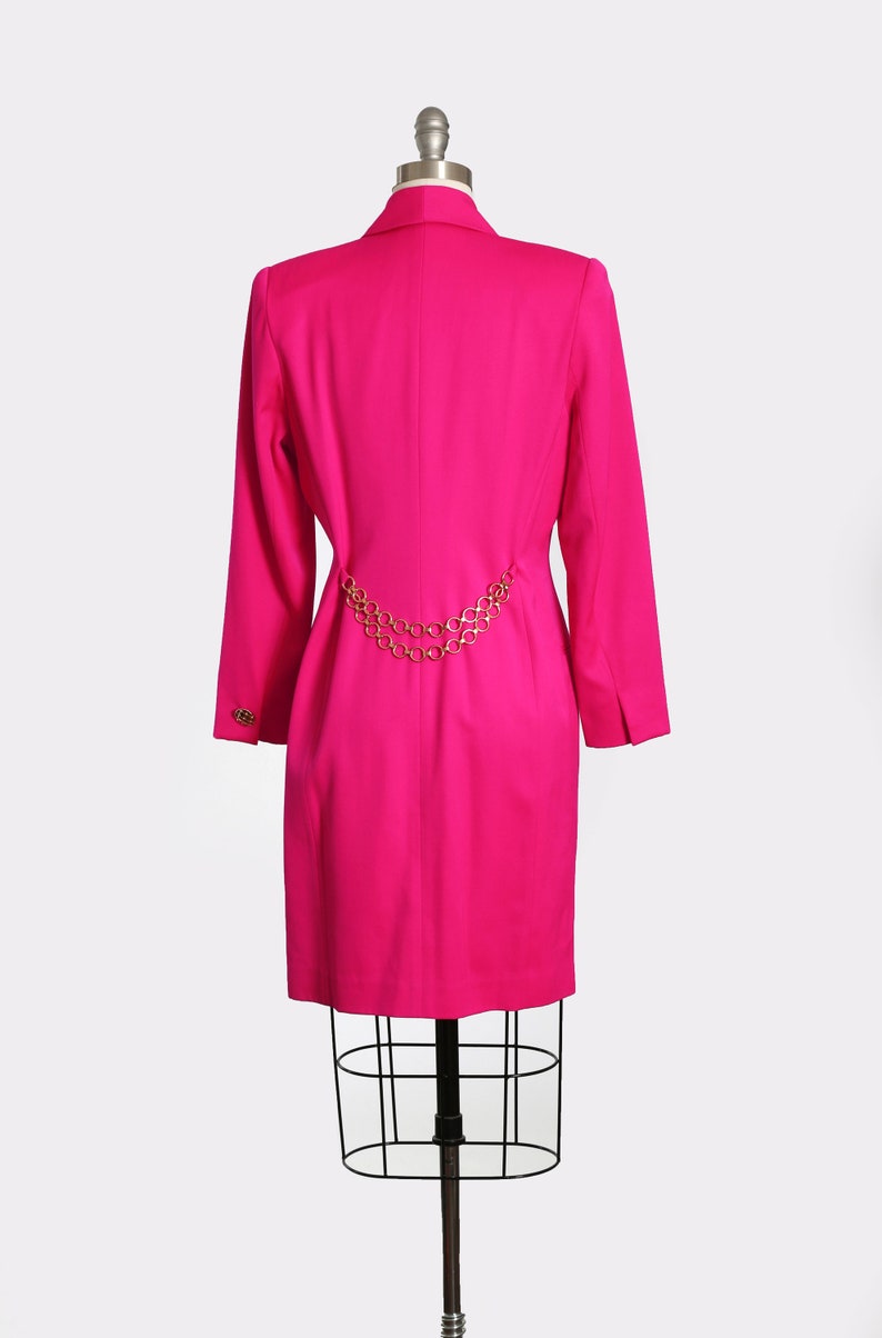 Hot pink suit dress Vintage 90s pink tuxedo wool suit dress image 7