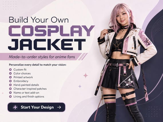 Custom Cosplay Leather Jacket, Made-to-Order Anime Inspired Biker Coat