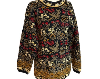Vintage 90s Land's End Floral Tapestry Sweater. Size Medium