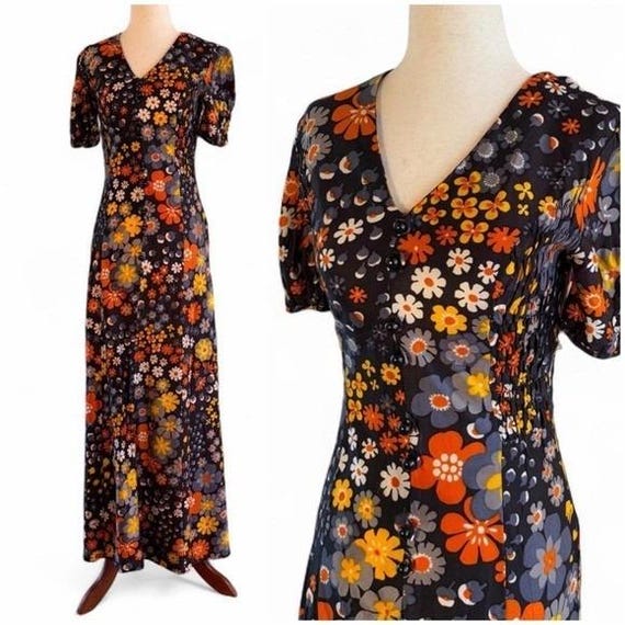Vintage 70 Mod Floral Maxi Dress - image 1