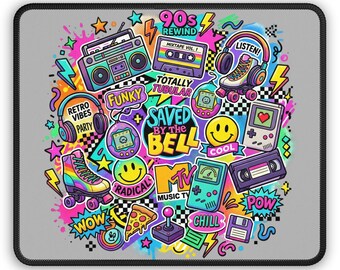 90er-Jahre-Retro-Doodle-Gaming-Mauspad „Saved by the Bell“ | Vaporwave-Neon-Arcade