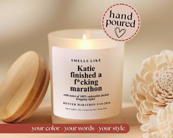 Personalized Marathon Finisher Candle, Funny Runner Gift, Custom Race Candle, Marathon Gift for Her, Running Gift, Half Marathon Gift