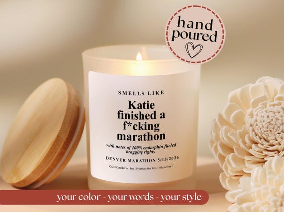Personalized Marathon Finisher Candle, Funny Runner Gift, Custom Race Candle, Marathon Gift for Her, Running Gift, Half Marathon Gift