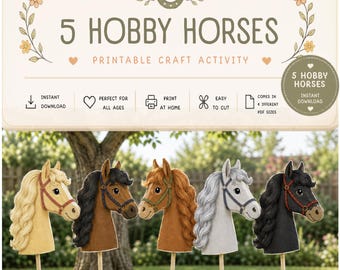 Printable Hobby Horse Kit I DIY Hobby Horse I No Sew DIY I Instant Download I Kids Birthday Activity I 5 Designs