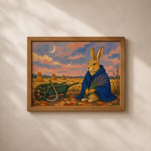 Hare Wall Art, Lavender Folk Art, Autumn Cottagecore (Printable Digital Download)