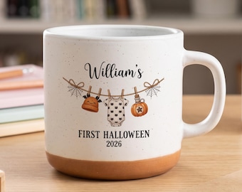 Personalized Baby First Halloween Mug, Custom Name Newborn Keepsake Gift, 2026 Halloween Gift for New Parents