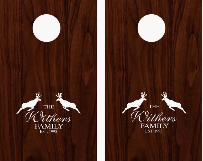 Deer Family Last Name Cornhole Board Game DECALS - Established Year Date -Country Buck Personalized Names Vinyl Lettering corn hole Hunting