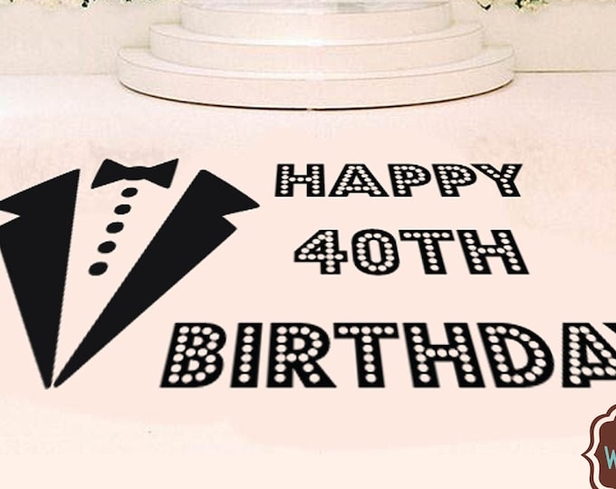 Men's birthday  Dance Floor Decal - Personalized Custom Name Tux Tuxedo - Reception Decals 30th 40th 50th White Black Gold Silver