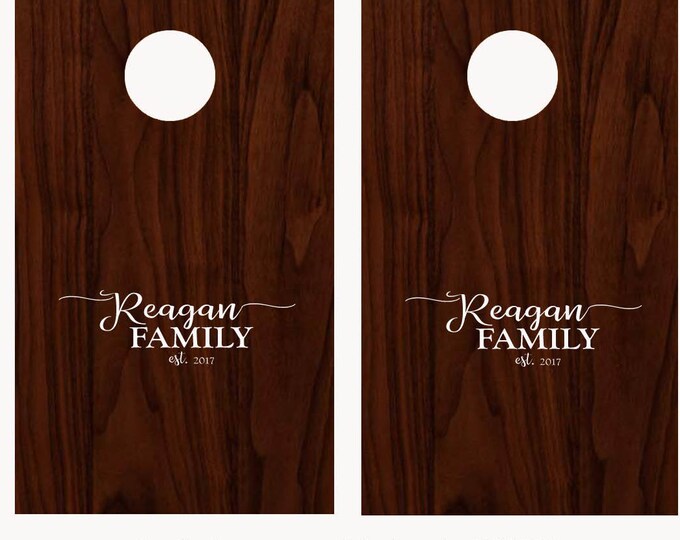 Family Last Name Cornhole Board Game DECALS - Established Year Date -Modern Farmhouse Font Personalized Names Vinyl Lettering corn hole
