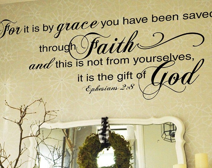 Wall Art Decal - Home Decor - Wall Decal - Gift of God Scripture -  Ephesians 2 8 Wall Decals Family Wall Decals Wall Quote Christian Faith