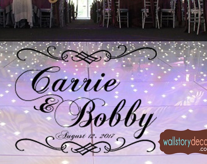Wedding Dance Floor Decal - Bride and Grooms Personalized Name and Date - Small Medium Large 39 + Colors Reception Party