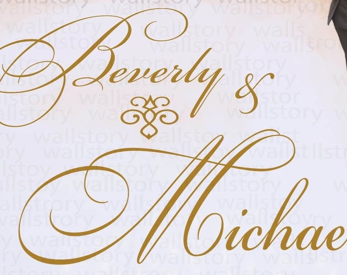 Wedding Dance Floor Decal - Custom Personalized Couples Names - Elegant Swirly Fancy Font Large Sizes -  Reception - White Black Gold Silver