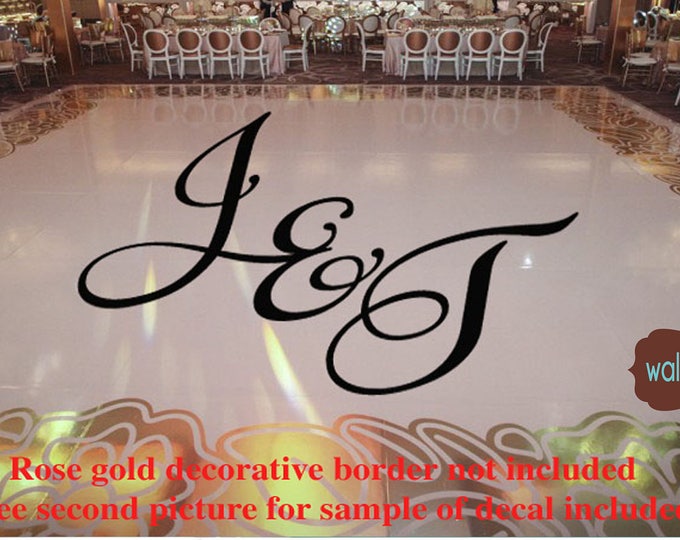 Wedding Dance Floor Decal - Bride and Grooms Personalized Initials and Date - Small Medium Large 39 + Colors Reception Party Sign Decals