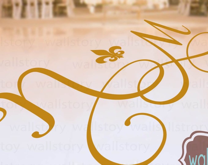 Fleur Dance Floor Decal - Wedding logo decor - Fancy Font Dance Floor Personalized Initials Monogram Vinyl Lettering Black Gold Silver White