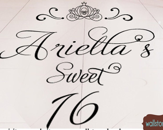 Sweet 16 Dance Floor Decal - Personalized Custom Name  - Small Medium Large Reception Decals Fairytale Theme - Princess Cinderella  Carriage