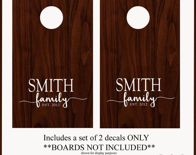 Wedding Decals Last Name Cornhole Board Game DECALS - Est Year Date Personalized Names Vinyl Lettering corn hole Modern Font Fast Shipping
