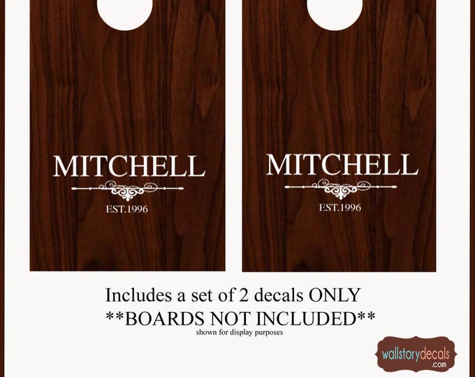 Wedding Decals Name Cornhole Board Game DECALS - Established Year Date -Simple Font Personalized Names Vinyl Lettering Fast Shipping