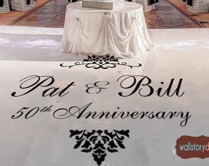 Damask 25th 50th Wedding Anniversary  Decor Floor Decal  -  Personalized Custom Wedding Logo