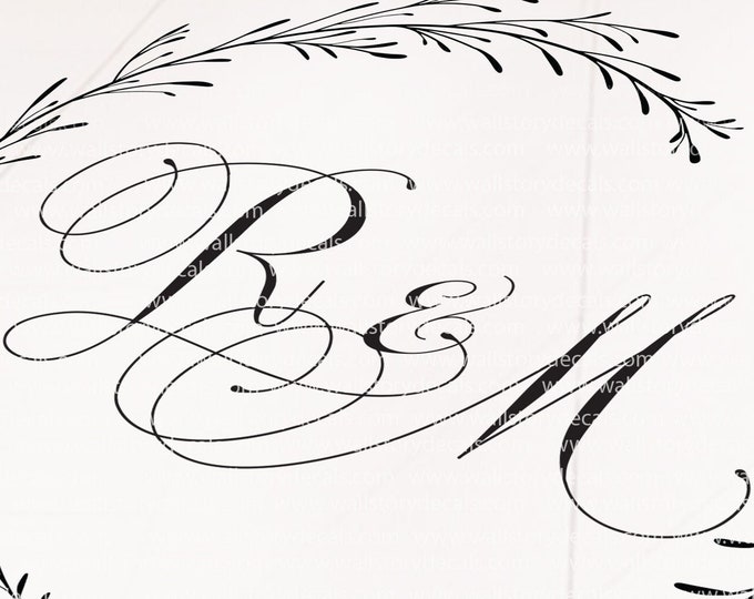 Minimalist Wedding Dance Floor Decal - Wedding Logo Wreath Personalized Decal Bride Groom Last Name Birthday Party White Black Gold Silver