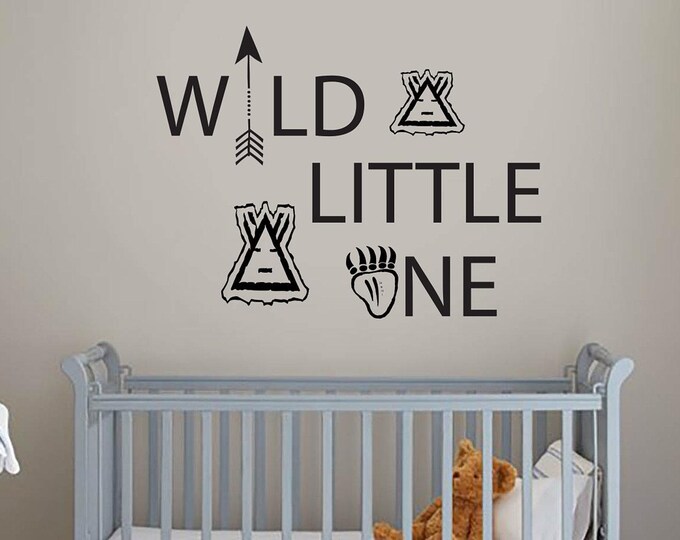 Children's Nursery Wall Quotes - Wild Little One Arrow Bear Paw Kids Room Wall Decal Small Medium Large Boy's Woodland Adventure Baby Shower