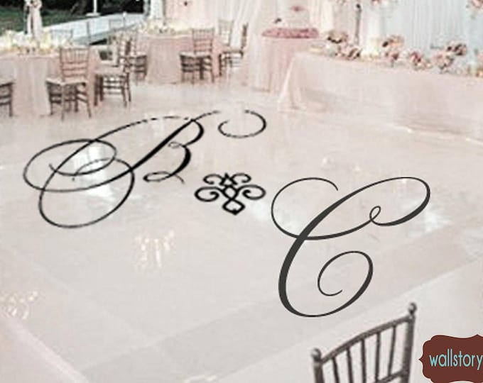Wedding Dance Floor Decal - Bride and Grooms Personalized Initials - Calligraphy Font Small Medium Large Reception Party Sign Decals