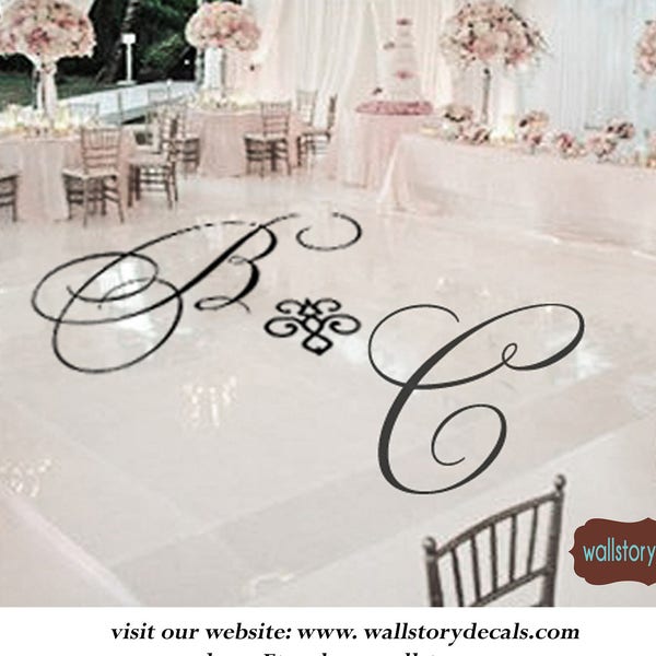 Wedding Dance Floor Decal - Bride and Grooms Personalized Initials - Calligraphy Font Small Medium Large Reception Party Sign Decals