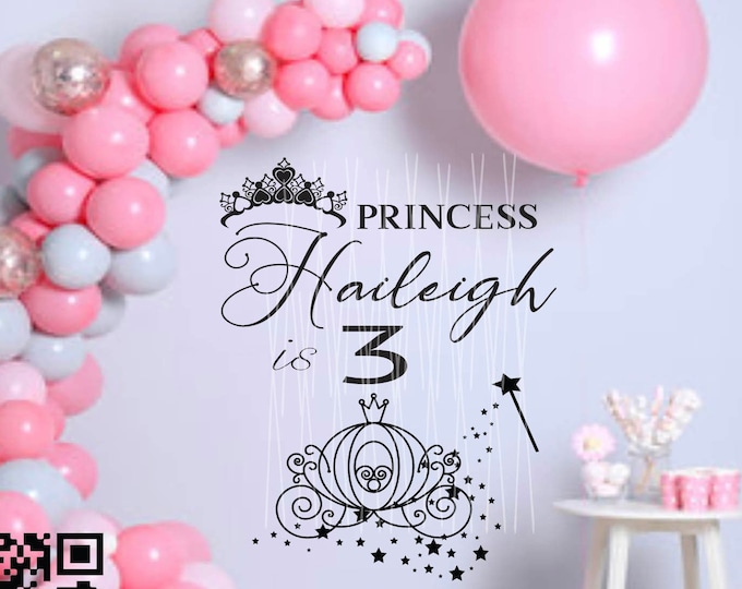 Princess Birthday Party Decal For backdrops or wood Ballon boards / Birthday Party Decorations / First Birthday / Baby Shower Gender Reveal