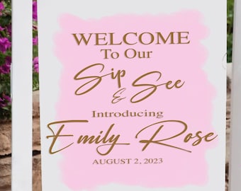 Sip and See Baby Shower Welcome Sign Decal Decor for Sign Making | Personalized DIY Signs | Acrylic Welcome Sign