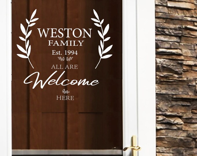Door Decor Name Welcome Wreath Front Porch Storm Sign Decal | Custom Last Name Decal | Personalized DIY Signs | Door Monogram