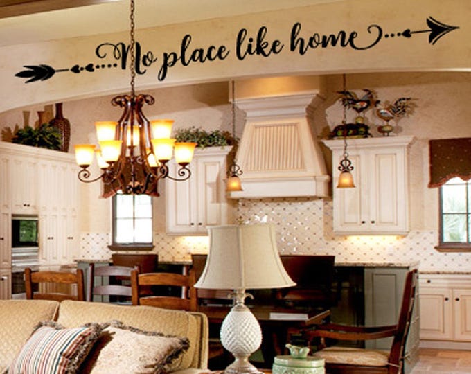 Family Wall Quotes Decal - No Place Like Home - Arrow Wall Decals Decor Wall Art Sayings Decor Wall Lettering Small Medium Large 39 + Colors