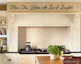 Bless This Kitchen with Love and Laughter-  FAMILY KItchen Vinyl Wall Decal - Wall Words -Letters - Sayings Large Size Options  Wall quotes
