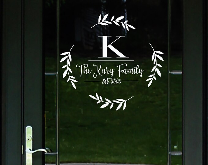 Wreath Decal / Storm Door Decal / Entry Decal / Personalized Name Decal / Farmhouse Decal / Modern Door Decal / Welcome Decal / porch Decal