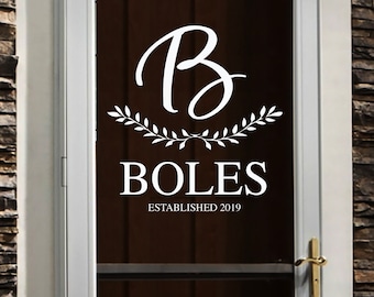 Wreath Decal / Storm Door Decal / Entry Decal / Personalized Name Decal / Farmhouse Decal / Modern Door Decal / Welcome Decal / porch Decal