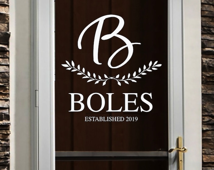 Wreath Decal / Storm Door Decal / Entry Decal / Personalized Name Decal / Farmhouse Decal / Modern Door Decal / Welcome Decal / porch Decal