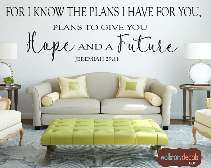 art decals wall decals wall stickers Jeremiah 29 11 For I know the Plans Decal Vinyl Decals Sign Decals wall transfers wall quotes wall art