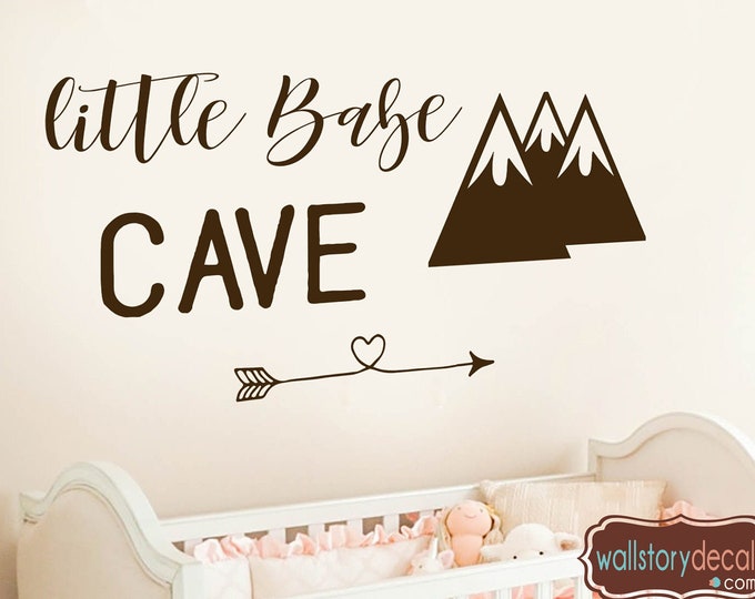 Nursery Wall Quotes - Little Babe Cave - Kids Children's Girl's Baby Vinyl Wall Lettering Large Size Options Mountains Arrow