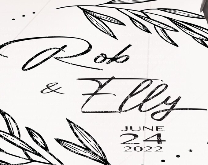 Modern Dance Floor Decal - Wedding Logo - Wreath Personalized Custom Name Bride Groom Last Name Birthday Party White Black Gold Silver