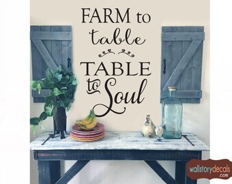 Family Wall Quotes Decal  -  FARM to Table - Table to SOUL - Farmhouse Wall Decals - Wreath Kitchen Wall Sayings