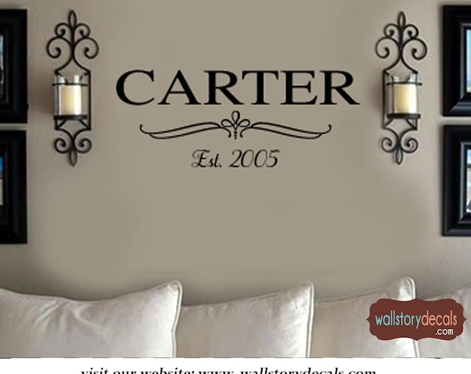 Family Wall Quotes Decal  - Personalized Custom Family Last Name with Established Date  -Wall Decals - Sayings Small Medium Large 39+ Colors