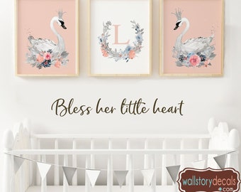 Nursery Wall Quotes - Bless Her Little  Heart -  Wall Decal - NURSERY Baby Shower Room Vinyl Sticker decal Sign Children's Child Kids