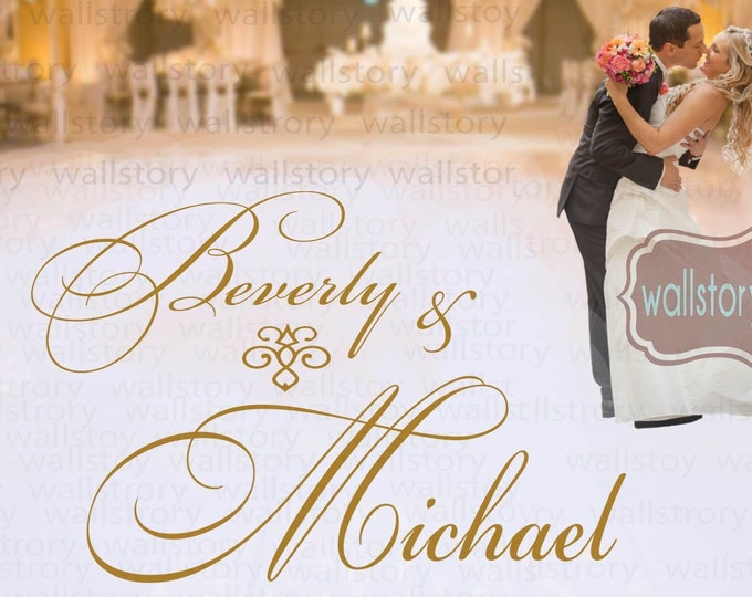 Wedding Dance Floor Decal - Custom Personalized Couples Names - Elegant Swirly Fancy Font Small Medium Large Reception Party Sign Decals