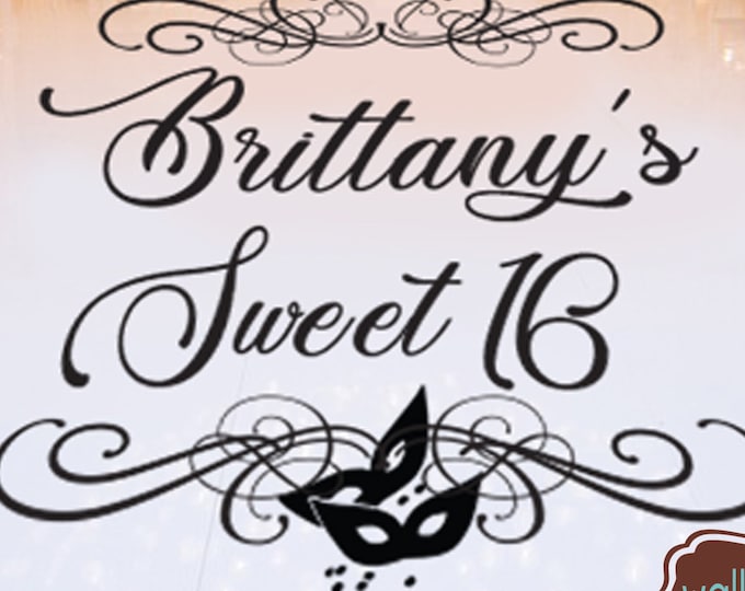 Sweet 16 Dance Floor Decal - Masquerade Ball Theme - Mardi Gras MASK - Personalized Custom Name  -  Reception Decals - Party Decor