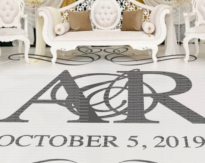 Custom Wedding Decor Dance Floor or Sign Decal Heart Scroll Theme | Personalized Initials |  Wedding Date  |  Party Decor