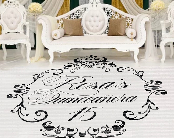 Sweet 15 Quinceanera Birthday Roses Dance Floor Vinyl Decal with Flowers - Custom Mis quince años Decor Party Cinderella Princess