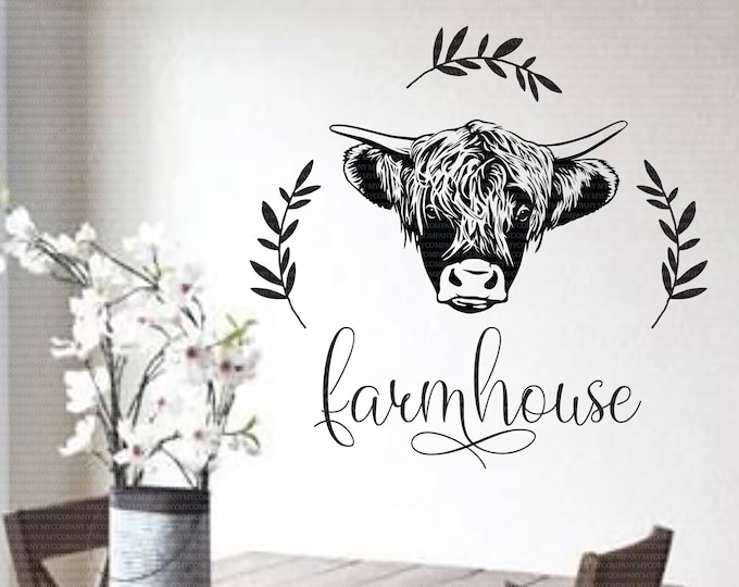 Highland Cow Decal Farmhouse Decal - Bull Decal - Kitchen Decal - Scottish Cow  - Farmhouse vinyl Decal - Farm Decal Farmhouse Cow Decal