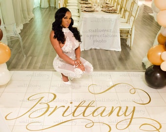 Vinyl Dance Floor Decal Swirly Font Girls Name - Large Size Options personalized custom name  Birthday Party Wedding 20th 30th 40th 50th Fab