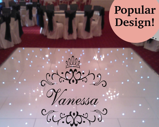 Floor Decal Custom  Dance Floor Decal Princess Crown Monogram Personalized custom Name - Vinyl Birthday Party Lettering Decal LARGE