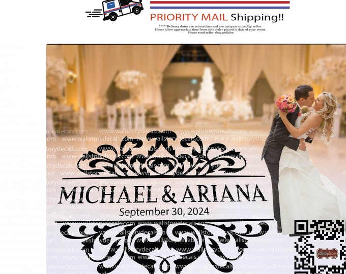 Custom Floor Decal Wedding Decor | Personalized Gifts | Damask White Black Gold Silver Vinyl Floor Sticker decorations
