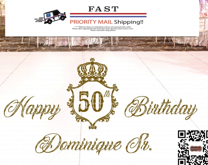 Happy Birthday Decal - Happy 40th 50th 60th - Men's Birthday - King Birthday - Vinyl Dance Floor Decal Personalized Decal - Royal BDay