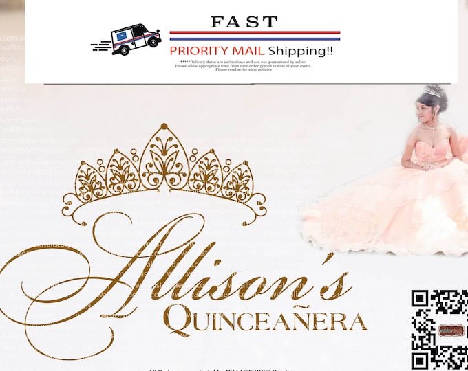 Sweet 15 Quinceanera Birthday Logo Dance Floor Vinyl Decal - Personalized Lettering Custom Mis quince años Decor Party Cinderella Princess